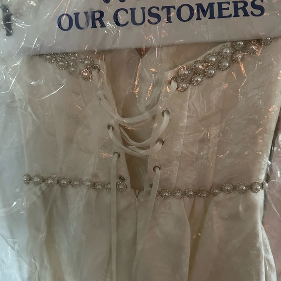 V. Chapman Lucia White Strapless Pearl Bustier A-Line Dress with Slit - Picture 13 of 13